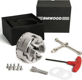 CK100 3.75" 4-Jaw Key Chuck Thread 1"x8TPI with Dovetail Jaws, Wood Screw, Two Nylon Washers, Square Key, Hex Key for Woodlathe Woodturning.