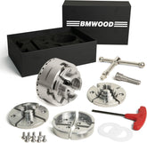 CK100/S2 3.75" 4-Jaw Key Chuck with Dovetail Jaws, Step Jaws, Wide Jaws, Pin jaws, Aquare Key, Hex Key, Wood Screw, Two Nylon Rings in Black Box Thread 1"X8TPI for Woodturning Lathe.