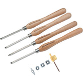 4-Piece Carbide Tipped Chisel Set for Woodturning - 10x10mm Blade, 320mm Beech Wood Handle (Durable & Professional Grade)