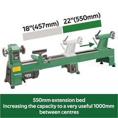 Extension Bed for Woodturning Lathe, Compatible with Harbor Freight Central Machinery 65345 10"X18" Wood Lathe in Green Color.